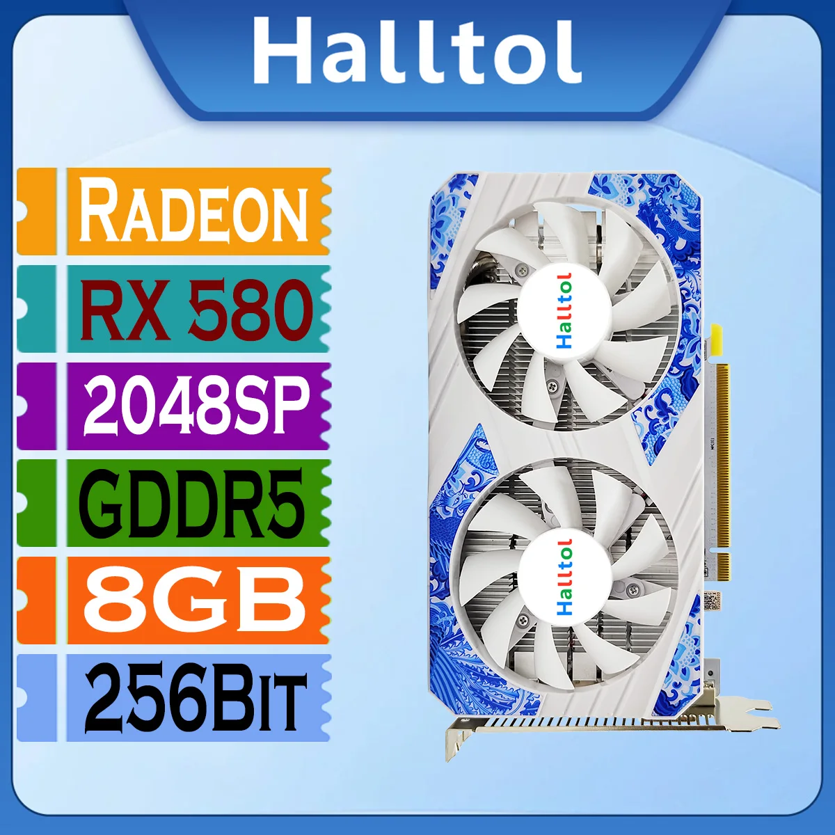 Imagem -06 - Halltol-placas Gráficas Amd Radeon Rx580 8g Memória Gddr5 Placa de Videogame Componentes para Computadores Desktop Pcie3.0 X16 Hdmi dp 2