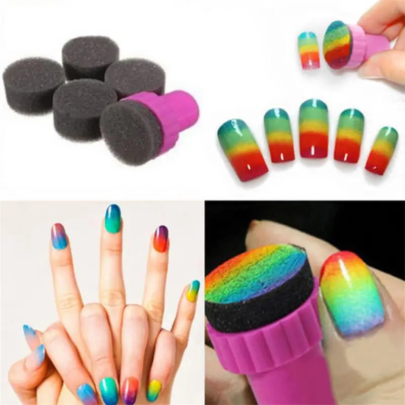 5pcs/Set Black Sponge Nail art Stamper Gradient Change DIY Nail Stamping Design Plates Manicure Accessories Tool