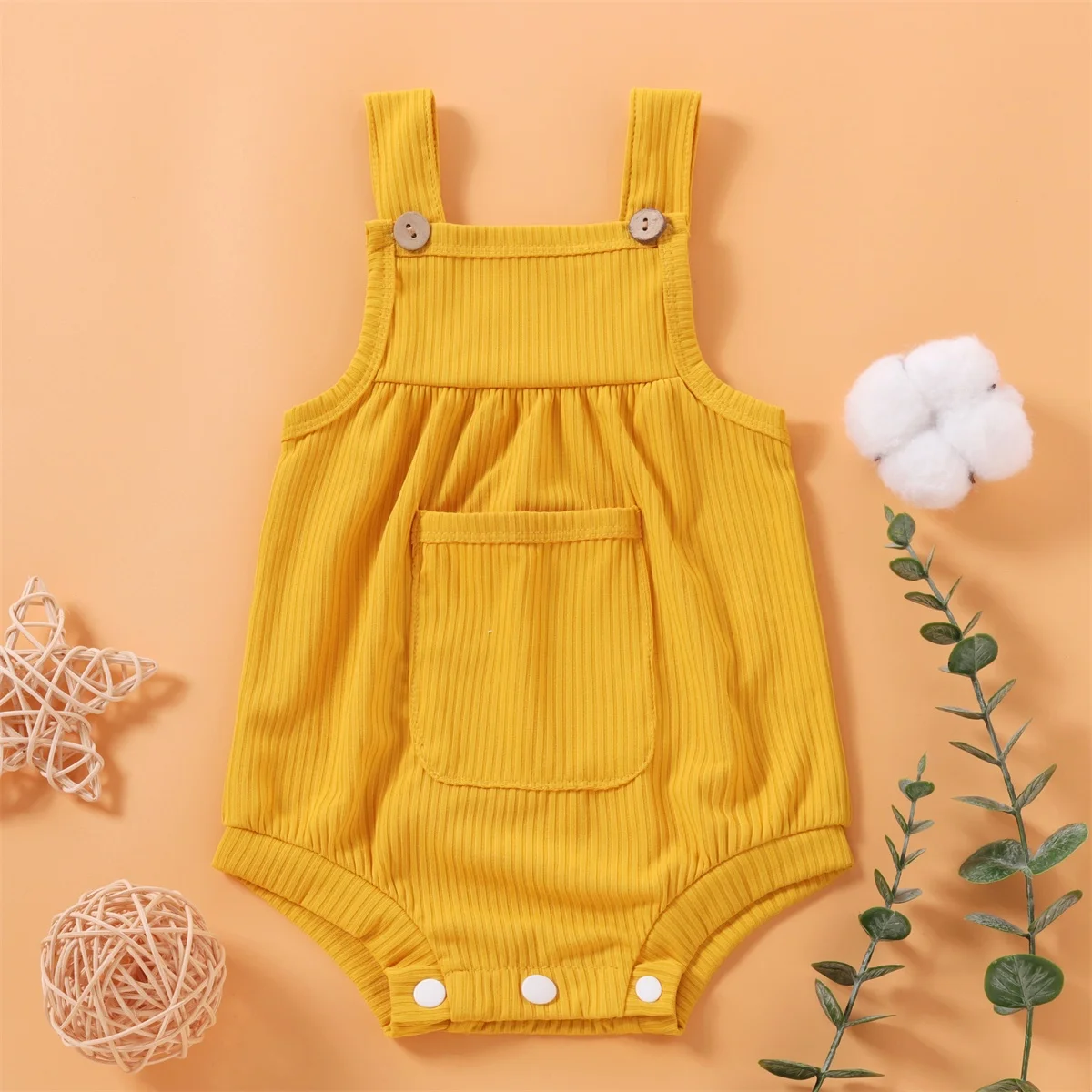 PatPat Baby Pretty Candy Color Solid Pocket Strappy Romper Basic Style Perfect for Outings and Daily Wear Comfortable