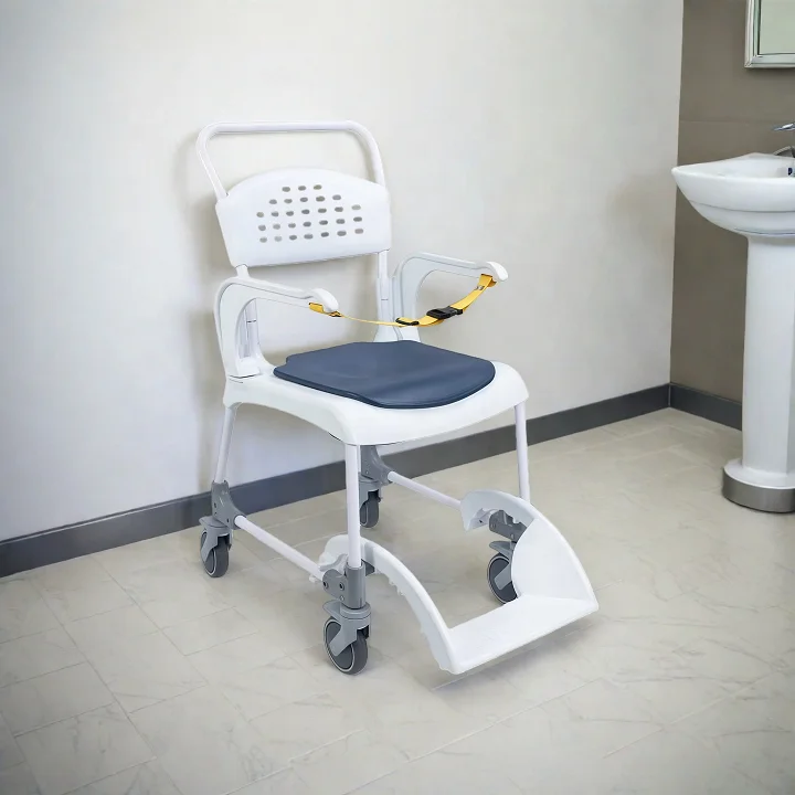 Aluminum PP Rustproof Shower Bathing Chair, 4-in-1 Transfer Commode, Toilet Chair with Wheels, 136kg Capacity, Medical Use