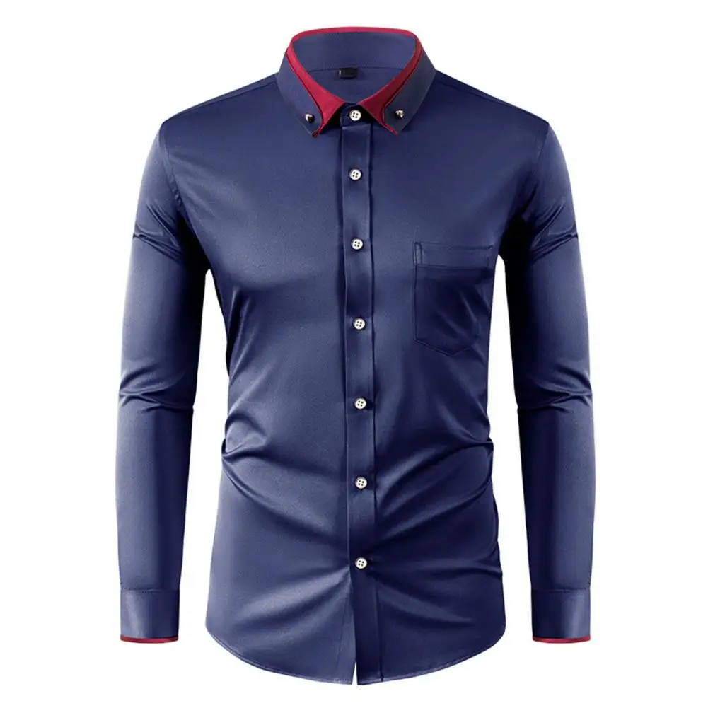 Men Dress Shirt Lapel Pin Tucked Panel Collar Stays Tailored Fit Rhinestone Detail Rehearsal Dinner Prom Party Business