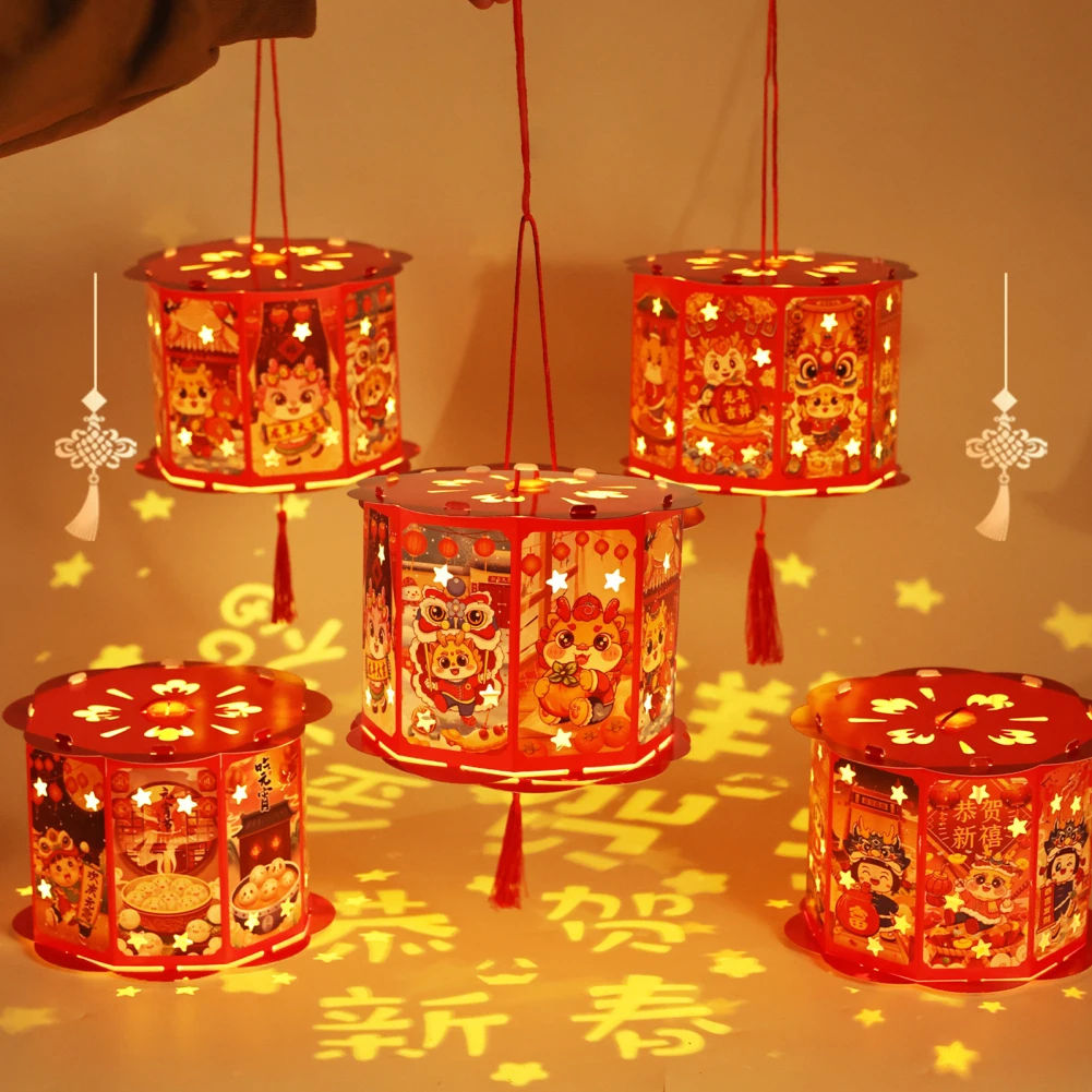 Red Chinese Festival Lantern Traditional Hand Made Paper Lanterns New Dragon Year Festival Lantern DIY Chinese For Home Holiday