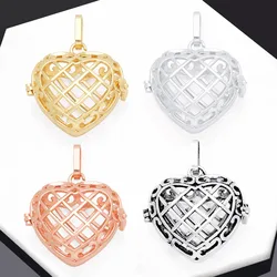 OCESRIO Hollow Rectangle Heart Harmony Ball Pendant for Necklace Copper Gold Plated Chime Bola Jewelry Making Supplies pdtb166