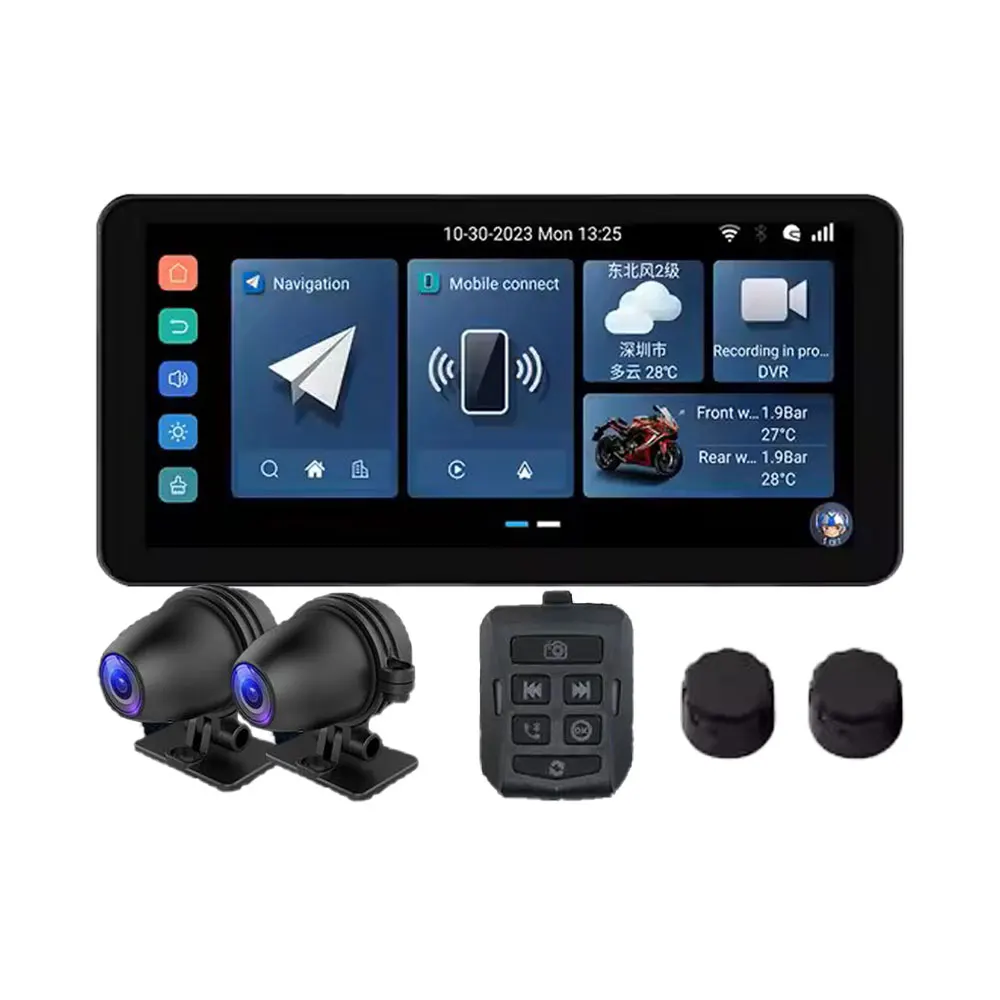 Motorcycle Navigation 6.3-inch screen supports multi-language TPMS dual Bluetooth voice DVR CarPlay Standard + DVR + TPMS