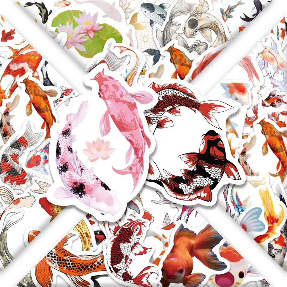 

50PCS Good Luck To The Koi Graffiti Stickers Cute koi fish Cartoon Decal Luggage Phone Guitar Cup Skateboard Waterproof Sticker