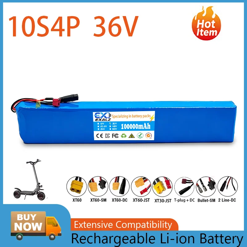 10S4P 36V 100Ah Electric Scooter Lithium Battery - BMS Protected CE Certified Rechargeable with Durable Safe Design for Riding