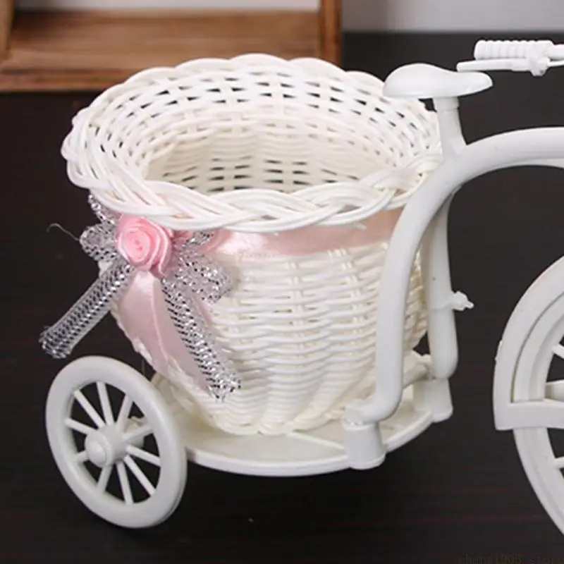 QX2E Creative Decorative Flower Basket Nostalgic Tricycle Ornament Pink Photo Prop for Office Home Decora