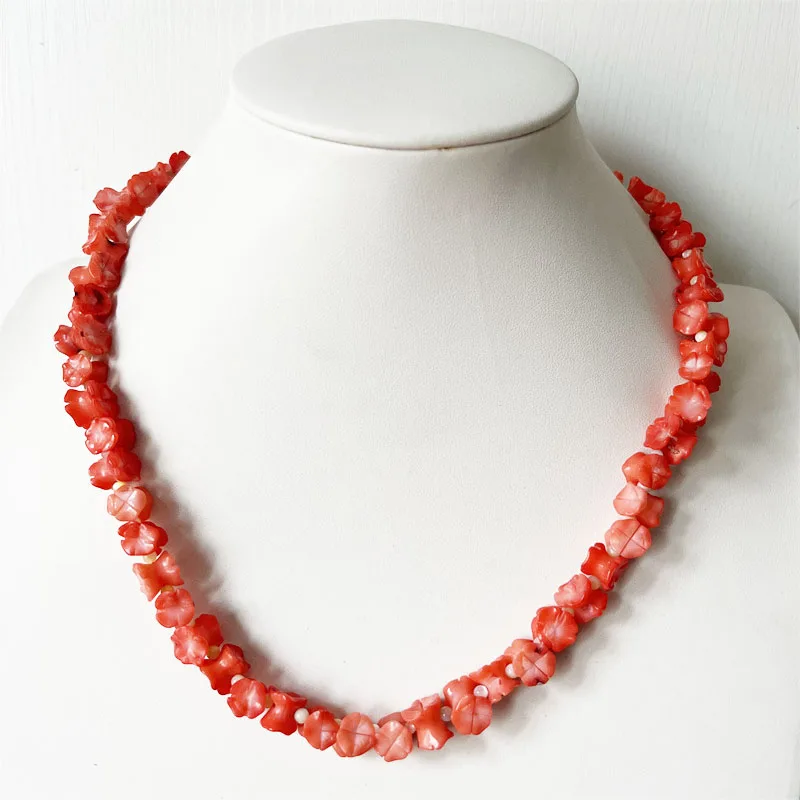 

49-50CM Faceted Flower Orange Coral Necklace Gemstone Vintage Natural Jewelry Noble Elegant Exquisite Bead Chain Choker Collier