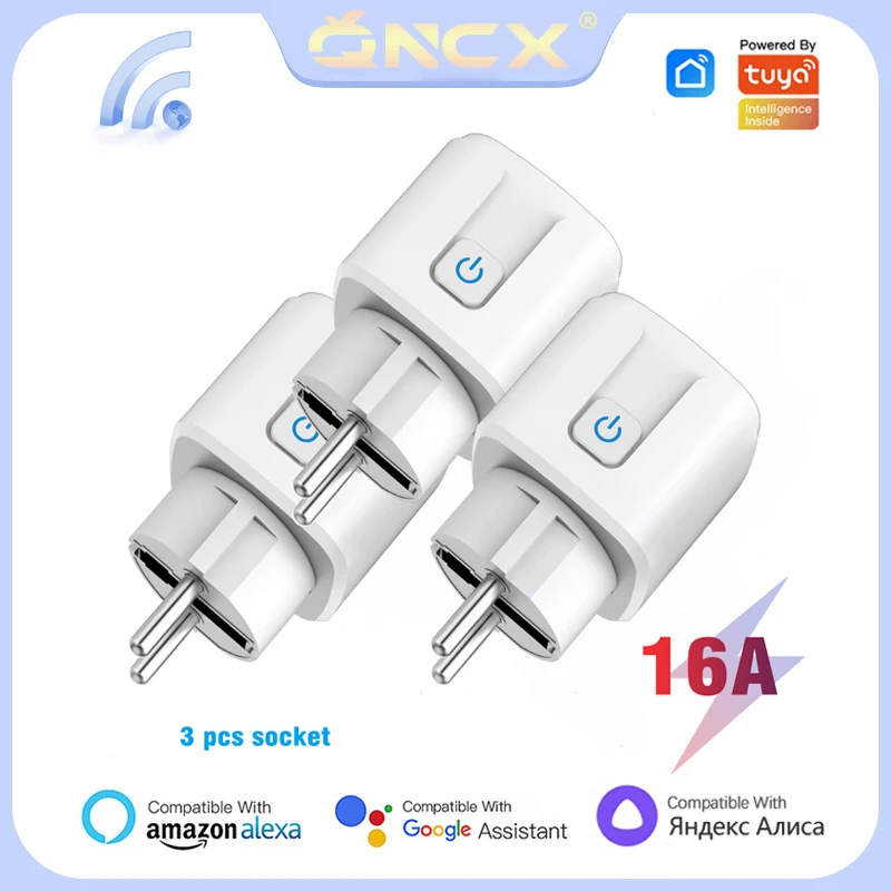 

QNCX 3PCS Tuya WiFi Smart Plug 16A Wireless Timer Sockets Voice APP Control Smart Life For Alexa Google Home Alice Yandex