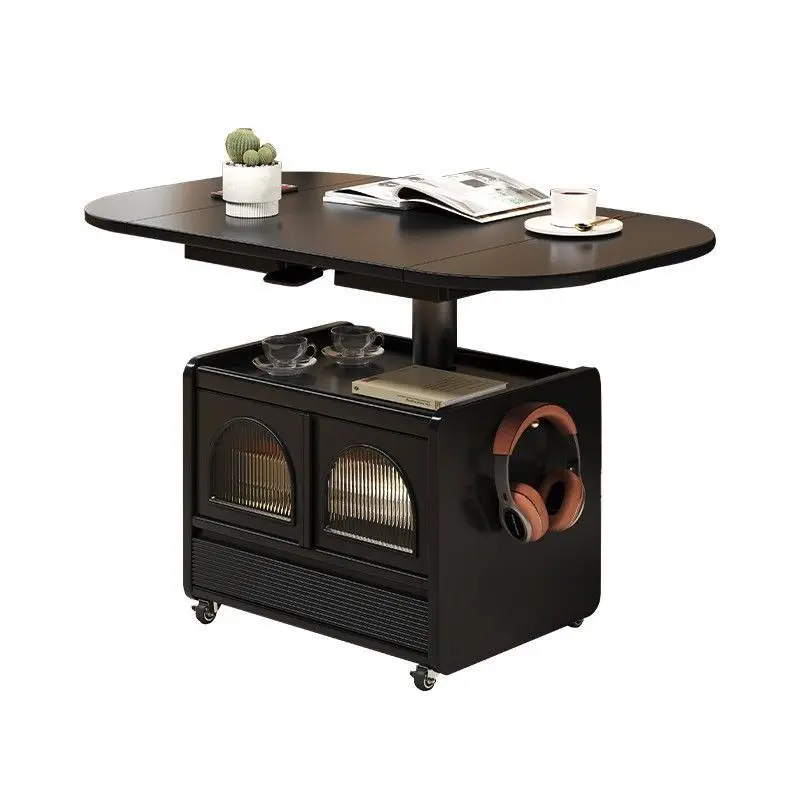 

Solid wood lifting folding coffee table Nordic mobile black living room small apartment tea table sofa dual-purpose