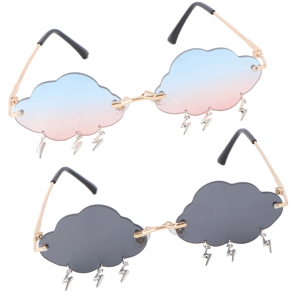 

2Pairs Sunglasses Rimless Frameless Cloud Shape Party Glasses for Adults Women Girls Lightweight Comfortable Trendy Funky Cool