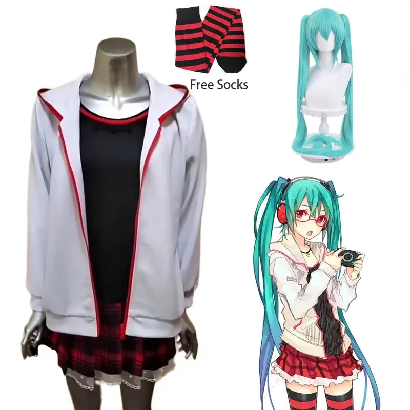 lili-123anime-ミクコスプレ衣装ウィッグ-acgn-vocaloid-メガネッコトップショートスカートコートカジュアルウェアハロウィン服女の子用-incl