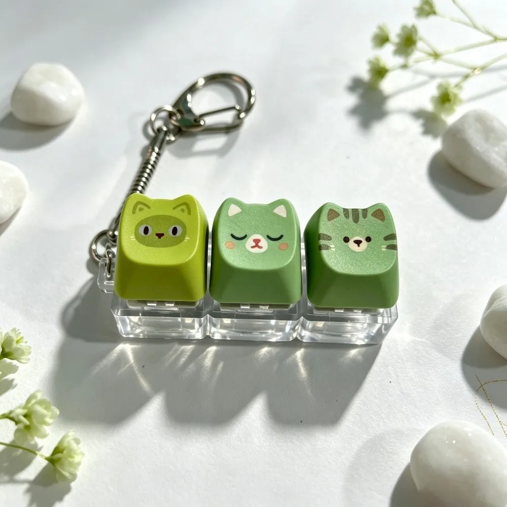 Cartoon Cat Mechanical Keychain Fidget Key Keyboard Portable Keys Clicker Keychain Fashion Green Relax Button Keycap Keychain