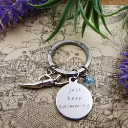 High quality Key chain just keep swimming with swimmer stainless steel keyring birthday gift