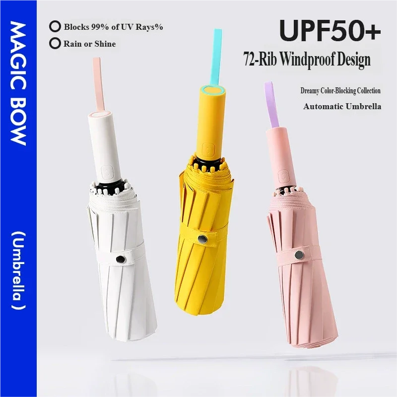 

Full-automatic Umbrella, Dreamy Series, 72 Ribs, Color-blocking Sun Umbrella, UV Protection, 2-in-1 Sun & Rain Umbrella