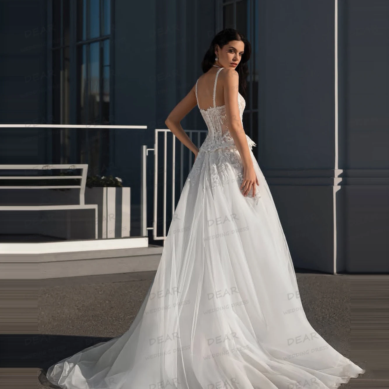 Robes De mariée creuses simples et Sexy, ligne A, sans manches, dos nu, avec des Appliques, en Tulle, personnalisées