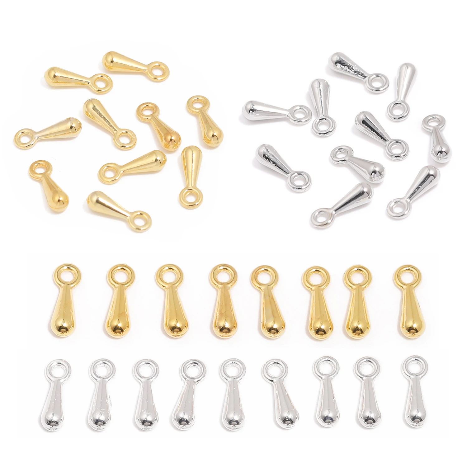 100pcs 7.5x2mm Silvery Gold Color Water Drop Pendant End Beads Tail Clasp Extender Chain for DIY Jewelry Making Accessories