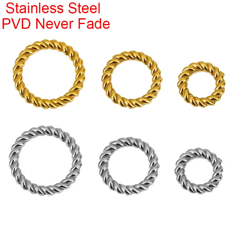 

10 шт., закрытые витые кольца из нержавеющей стали 8 10 12 мм PVD никогда не выцветают, разрезные кольца, разъемы для ювелирных изделий, ожерелья, фурнитура