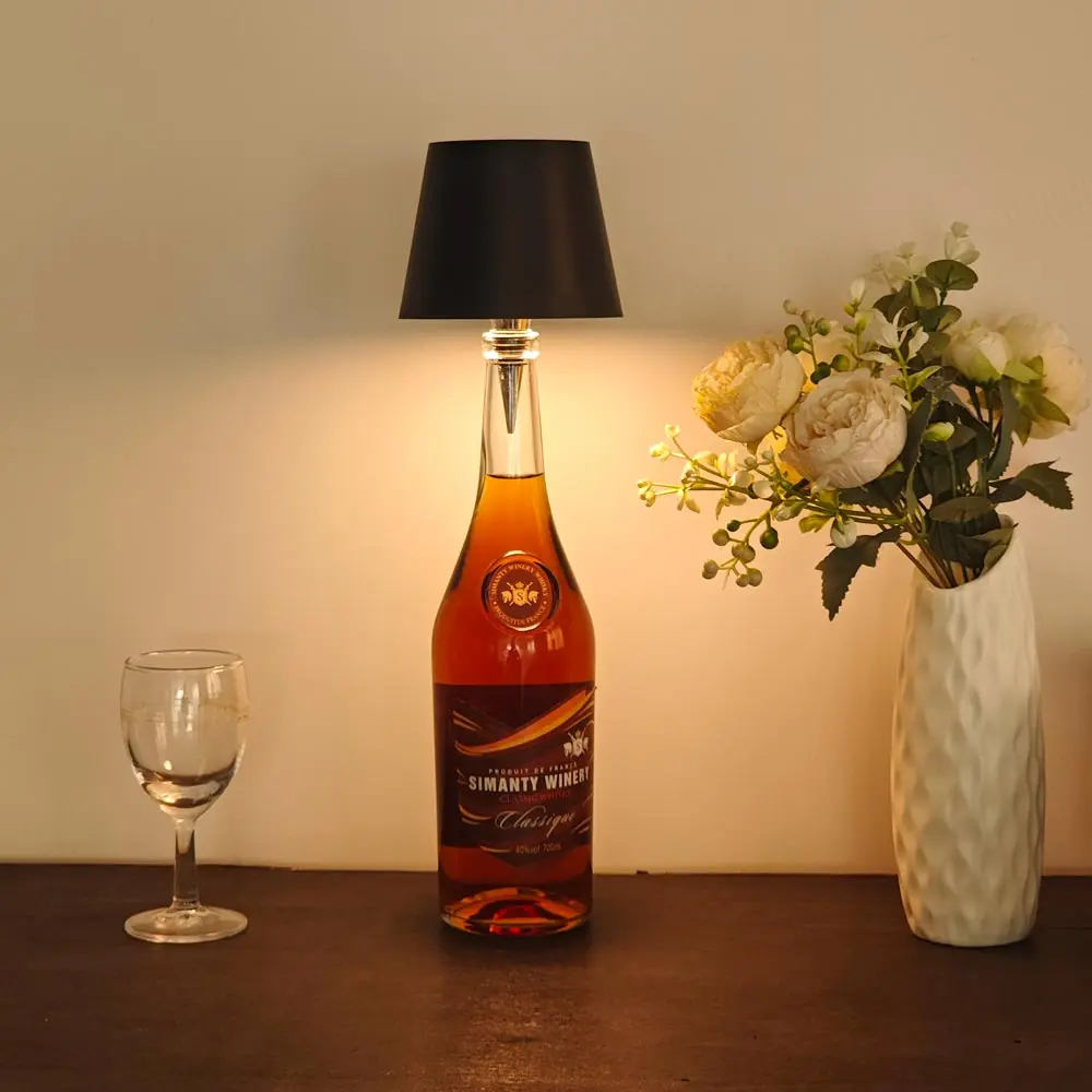 Wine Bottle LED Wireless Table Lamp 3-color Infinitely Dimmable USB Rechargeable Dining Table Lights Beverage Lamp Top touch