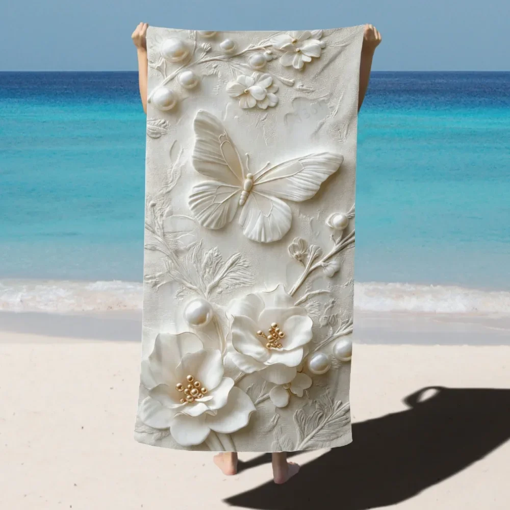 

Ocean Theme Cute Crab Beach Towel, 2D Flat Soft Microfiber Quick Dry Towel for Camping Pool Travel