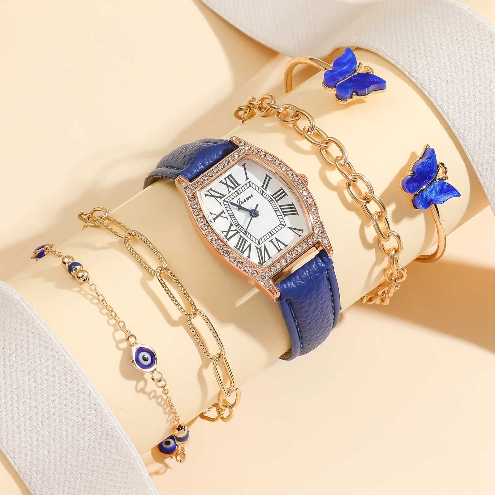 5Pcs Women's Watch Gift Set Butterfly Bracelet Set Diamond Encrusted Quartz Watch