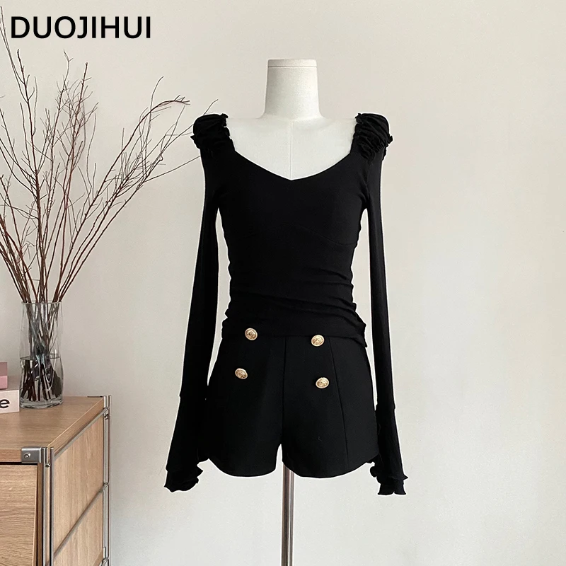 

DUOJIHUI Black Slim Chic Button Autumn Female Shorts New Fashion Zipper Basic Pure Color High Waist Simple Casual Women's Shorts