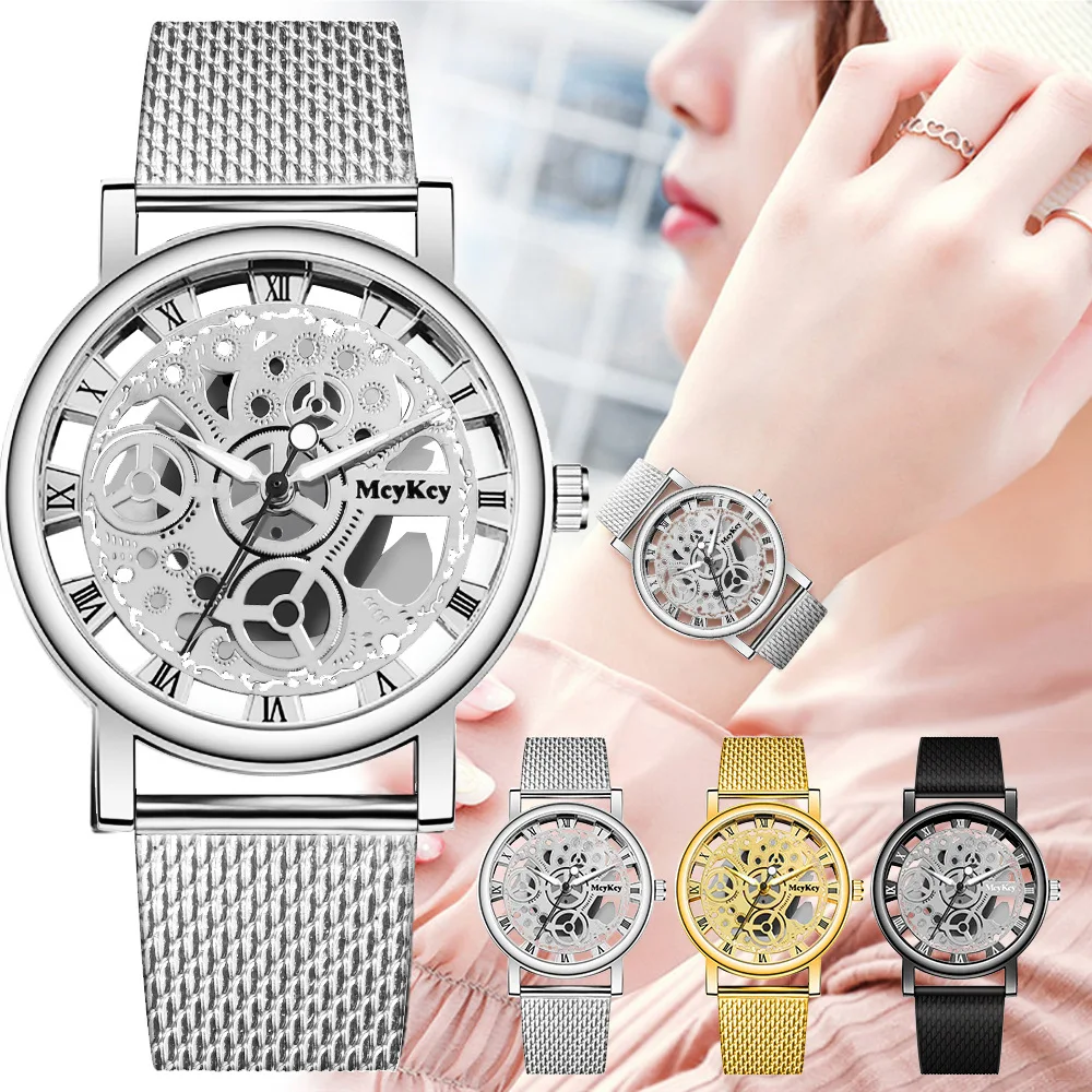 New Fashion Top Women Hollow Skeleton Faux Mechanical Watch Ladies Plastic Mesh Quartz Wrist Watches For Female Relogio Feminino