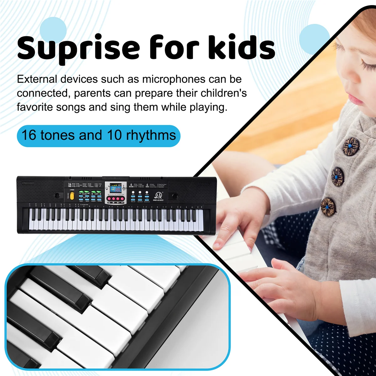 MQ 61 Keys Electronic Piano Digital Music Electronic Keyboard Musical Instrument Gift with Microphone for Kids Beginners HOT