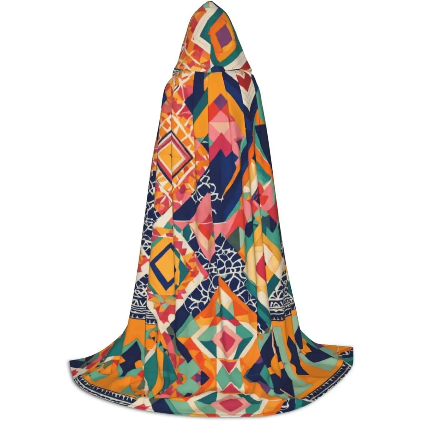 

Abstract Geometric Print Hooded Cloak For Halloween Costumes Medieval Cape With Hood For Role Play Parties