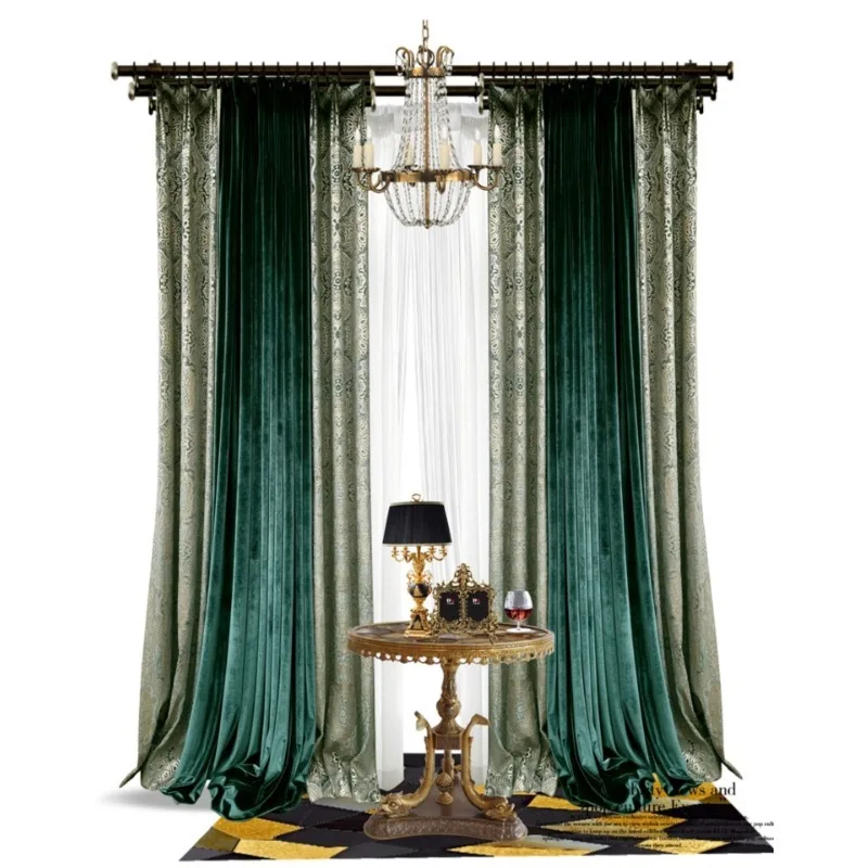 

Custom Size Blackout Valance Dark Green Velvet Cloth Solid Color Curtains for Living Room Bedroom Dining Modern Luxury Tulle