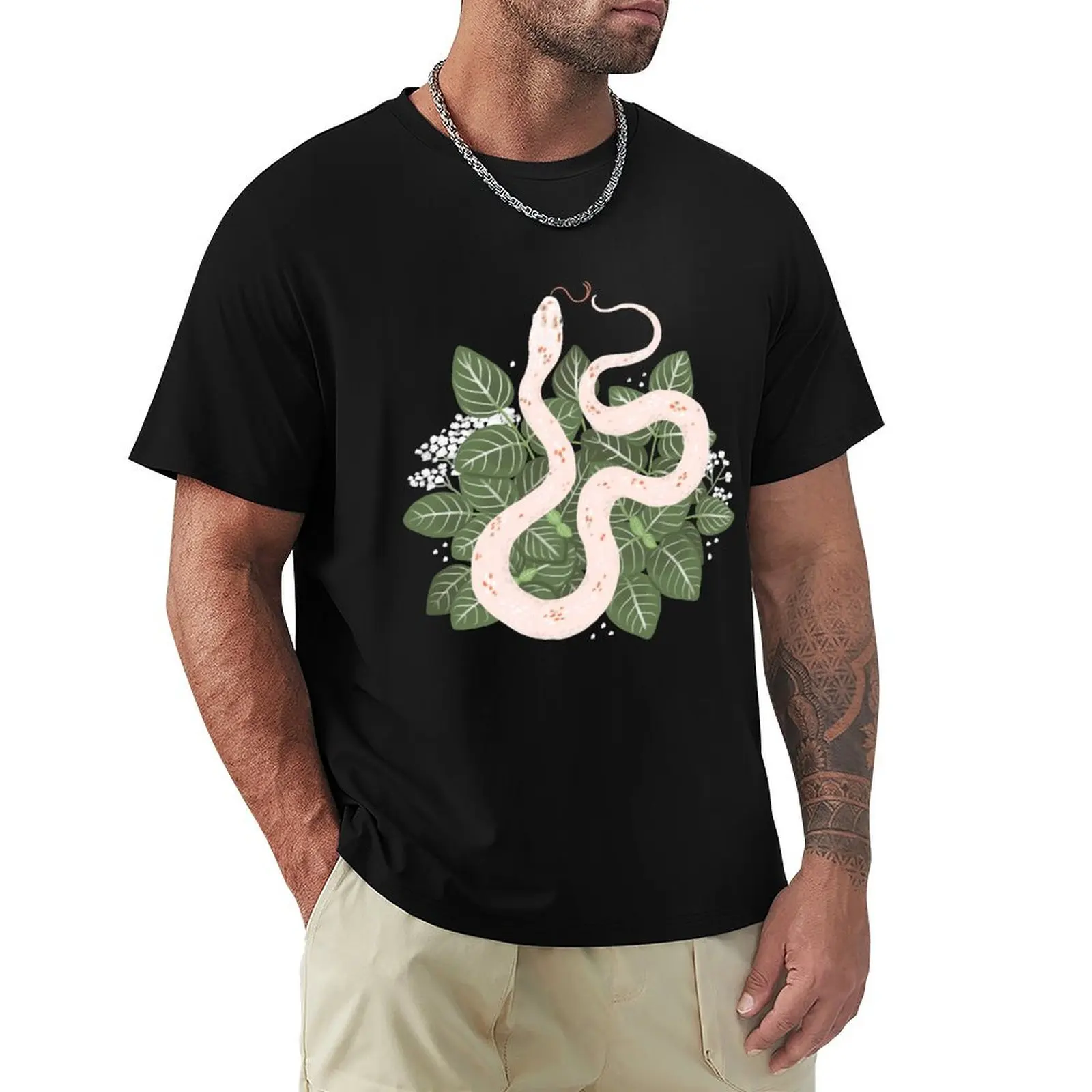 Palmetto Corn Snake and Silver Nerve Plant T-Shirt Relaxed Fit Casual Short Sleeve Top