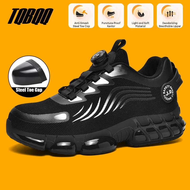 Zapatos de seguridad con botón giratorio para hombre, zapatos de trabajo antigolpes y antipinchazos, zapatos deportivos de moda para hombre, botas protectoras de seguridad