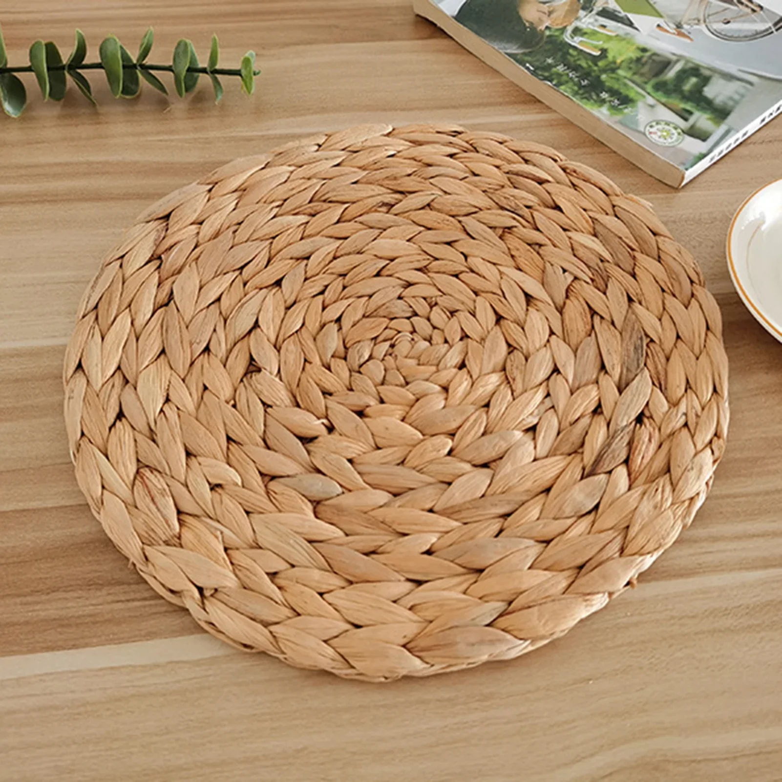 4PCS Weave Round Placemat Braided Rattan Charger Plates and Napkin Holders for placemat drain pad coaster bowl pad