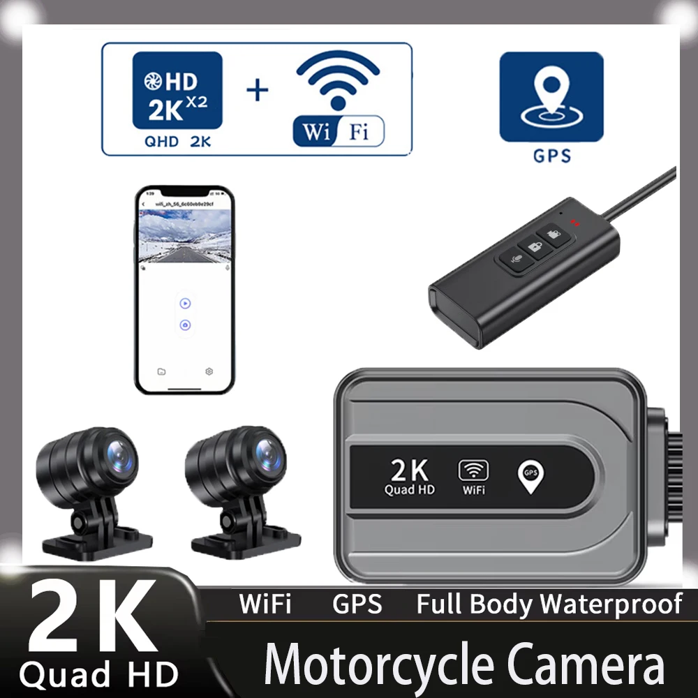 

2K Wi-Fi мотоциклетный видеорегистратор GPS передняя и задняя камера водонепроницаемый рекордер для вождения мотоцикла водонепроницаемый мотоцикл черный ящик