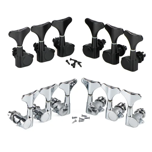 FLEOR-clavijas de afinación de bajo eléctrico, 6 piezas, 3L3R, sintonizadores de cabezales de máquina, Cromo/negro