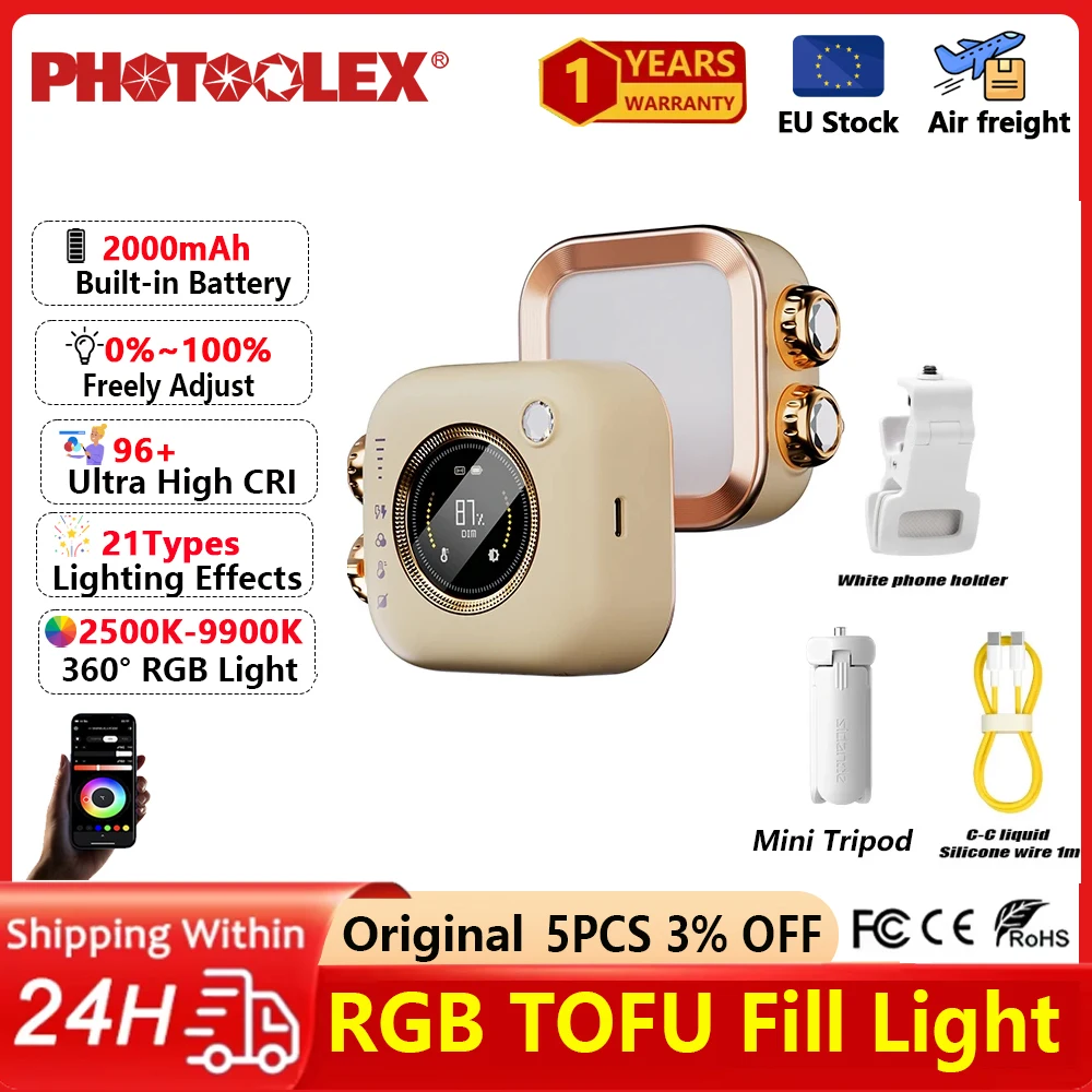 

Светодиодный RGB-осветитель PHOTOOLEX Full Color с магнитным креплением, 2500K-9900K, для фото- и видеосъемки, диммируемый, для камеры, для прямых трансляций и видеоблогов