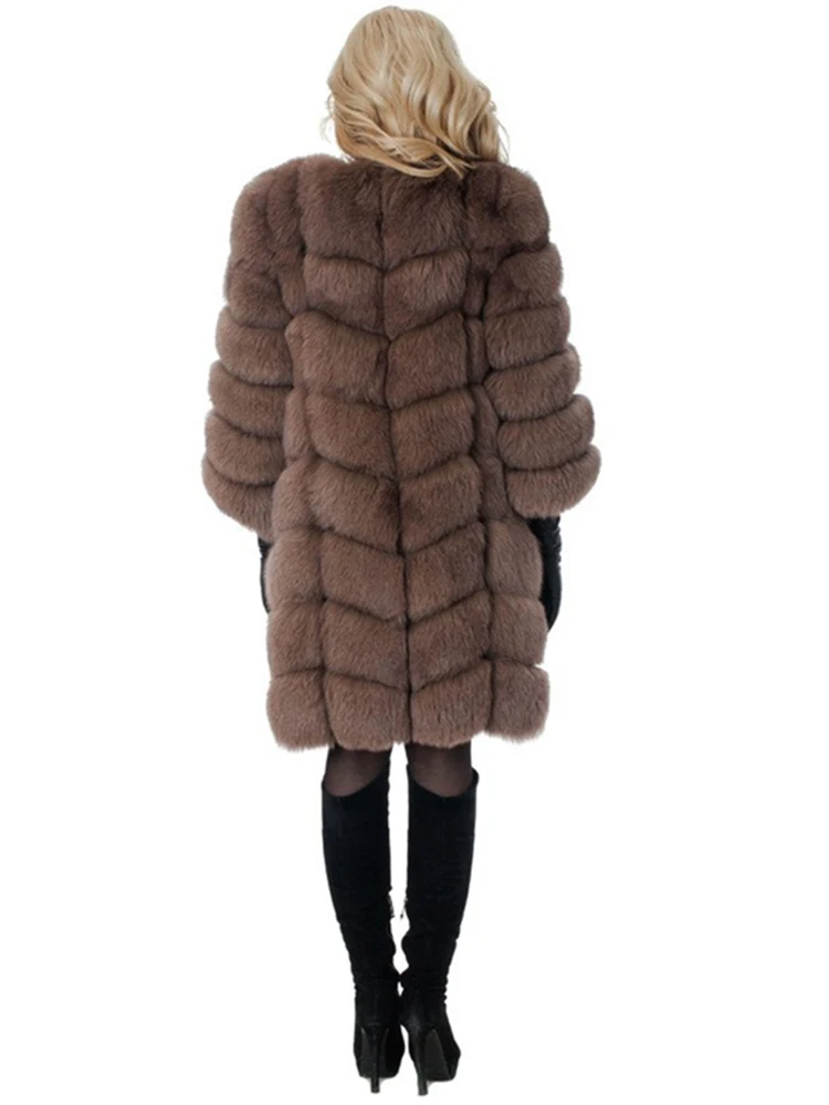 ZADORIN ยุโรปแฟชั่น90ซม.ยาว Trench Coats Faux Fox ขนสัตว์ผู้หญิงหรูหรา Fur Splicing Warm Fluffy Fur Jacket เสื้อกันหนาวฤดูหนาว