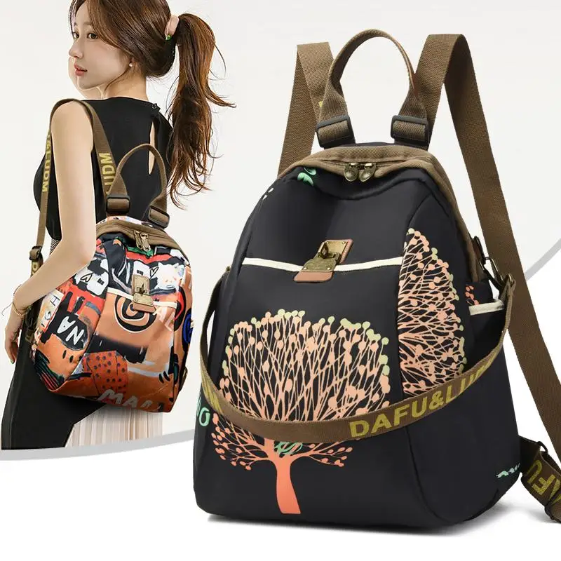 Large Capacity Lucky Four Leaf Clover Backpack for Women Casual Oxford Cloth Travel Bag Fashionable 2026 New Style Ladies Bag
