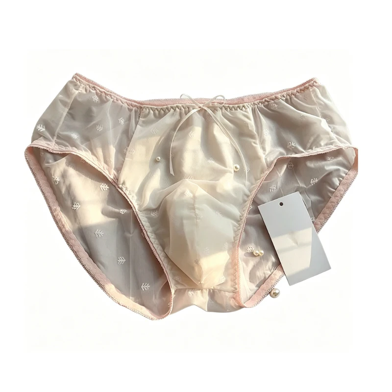 Sweet Cute Men Bow Panties Sexy Mesh Comfortable Breathable Lingerie See Through Sissy Cross-dressing Party Briefs