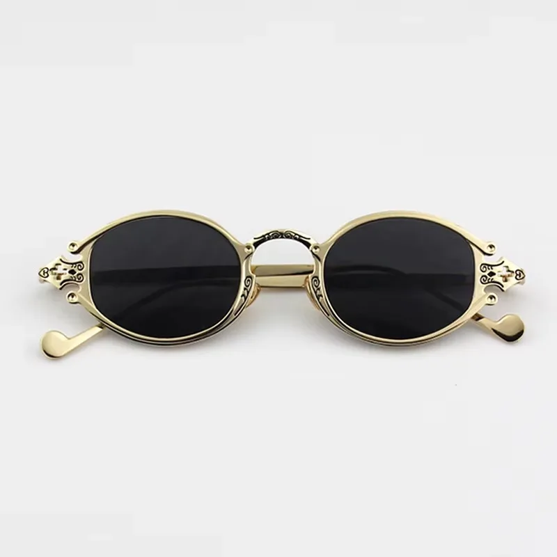 New metal carved retro classic luxury small sunglasses men's and women's fashion personality rock style punk sunglasses