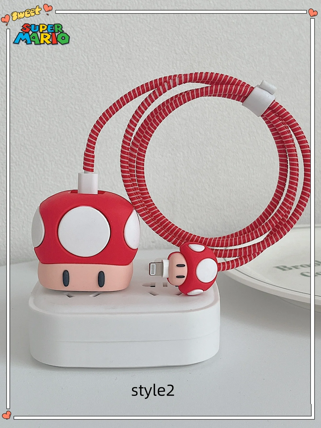 

1pc Mario Mushroom Charger Protective Case, Wire Winding Protective case, suitable for Apple Fast Charger 18/20w Cartoon