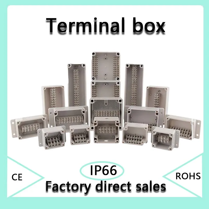 Caja de conexiones de plástico para exteriores, bloque de terminales, línea de distribución de alambre roscado, sellada, resistente al agua IP66,