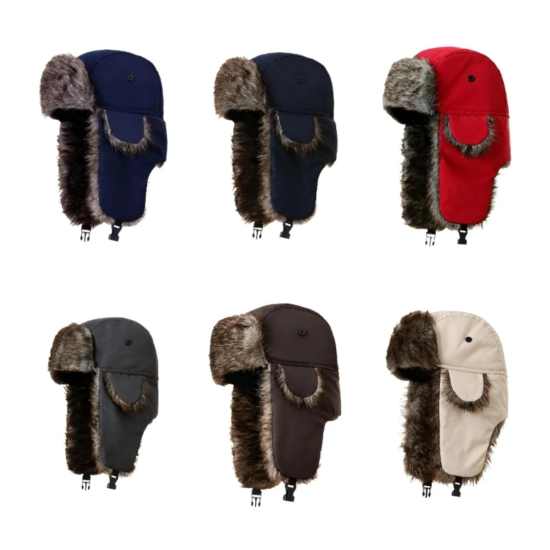 Winter Trapper Hat with Layered Polyester, Long Ear Flap, and Adjustable Closure for Skiing and Commuting Y08E