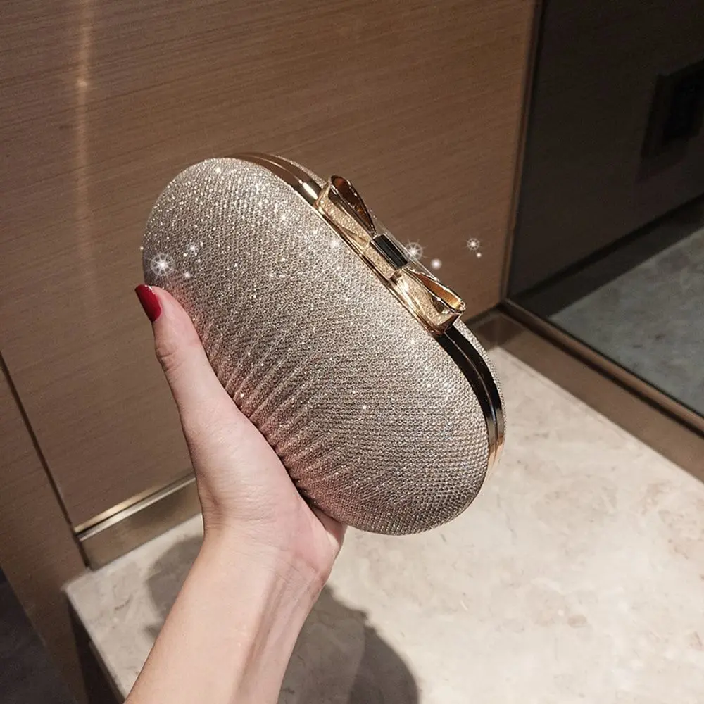 Elegant Rhinestones Clutch Egg Shape Evening Bag Wedding Bridal Beaded Women Evening Bag Chain Shoulder Handbags Luxury