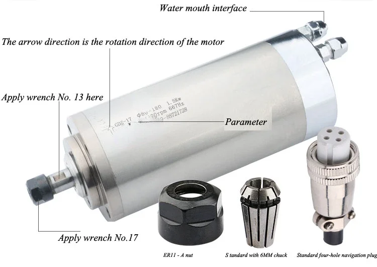 Engraving Machine Spindle 1.5KW 80 Diameter Water Cooled Motor 40000 Turn High Speed Engraving Machine Accessories