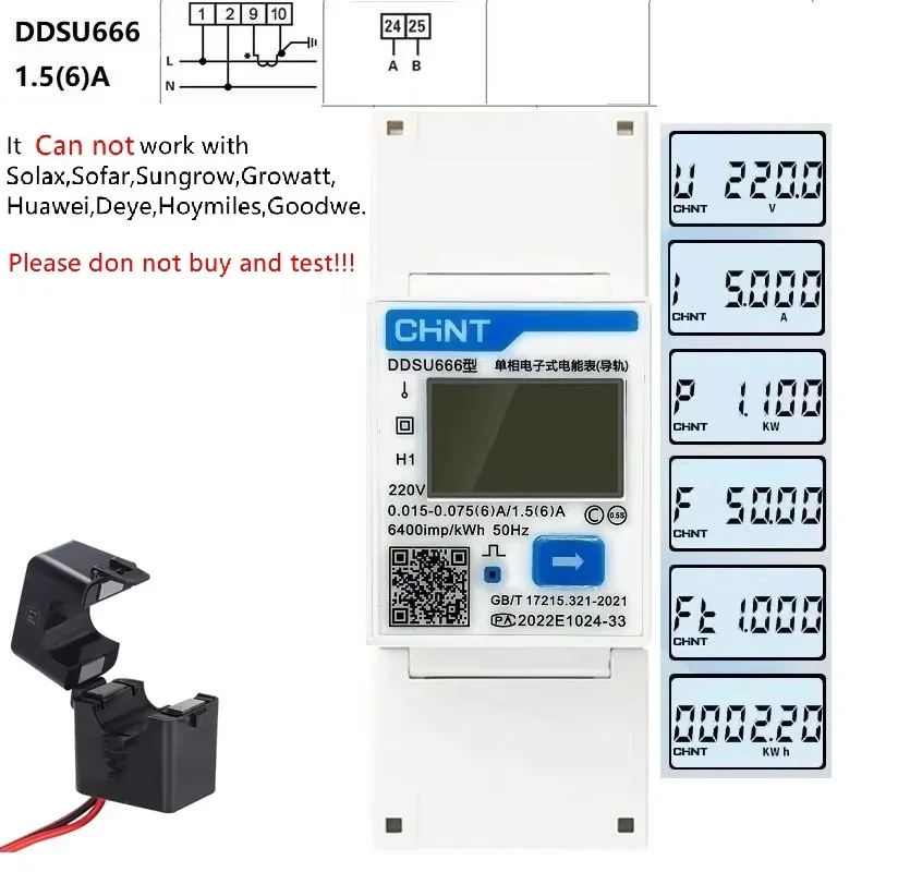 CHINT DDSU666 220V Multifunction Power Meter Programable V,A,W,KWH,VAR, MODBUS RS485 Electric Energy Meter Solar PV inverter