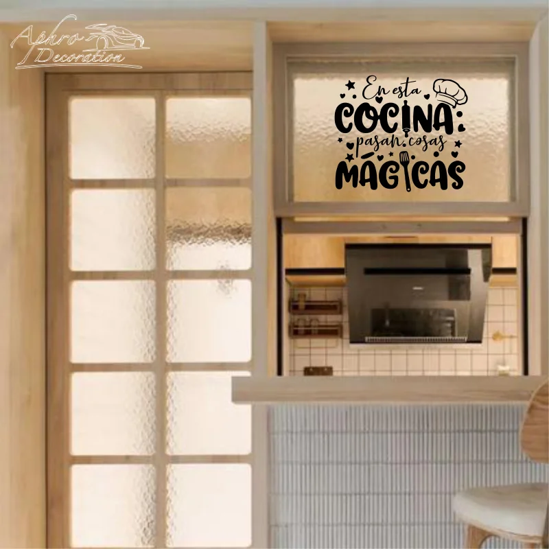 ملصق حائط للمطبخ السحري باللغة الإسبانية، ملصق حائط إسباني، ديكور منزلي لغرفة المعيشة وغرفة النوم من الفينيل