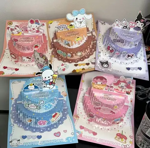 kawaii Hello Kitty birthday cake greeting card diy quiet book 3D three-dimensional foldable creative handmade birthday gift .