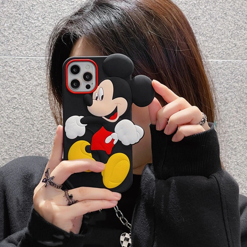 For iPhone 16 promax 15 14 Pro Max 13 12 11 7 8 Plus 6 6s SE So Cute 3D Cartoon Mickey Minnie Phone Case Soft Silicone Cover