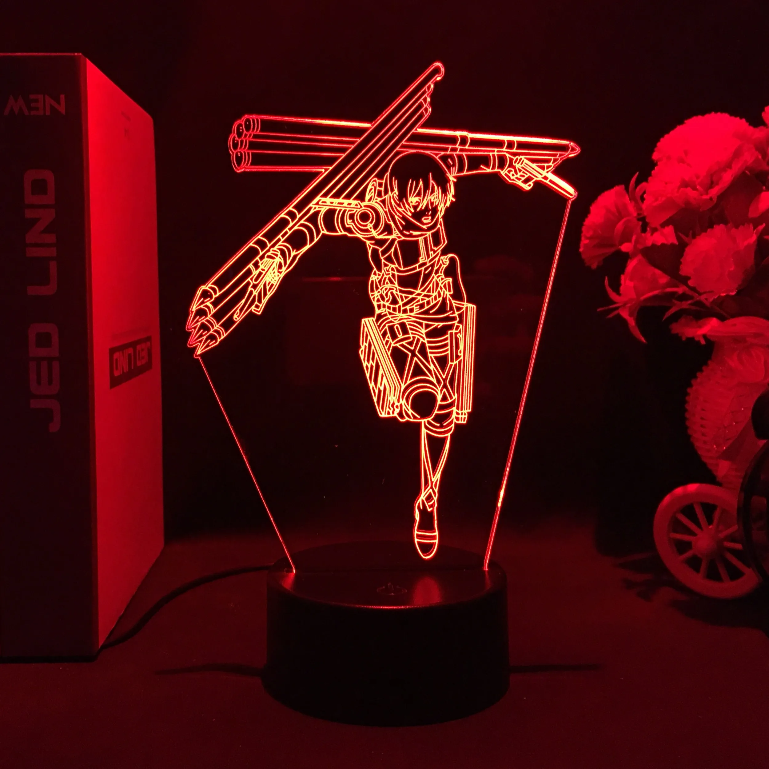 أنيمي ثلاثية الأبعاد مصباح هجوم على تيتان الاكريليك مضيئة حامل ميكاسا أكرمان إرين ييغر عمل الشكل للأطفال الأطفال الهدايا